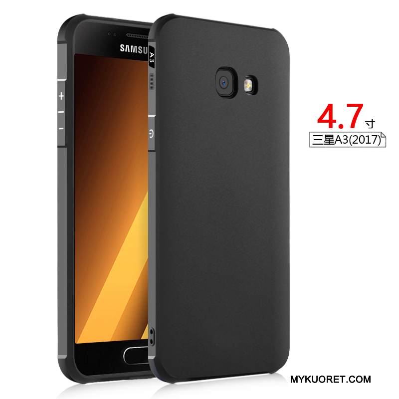 Kuori Samsung Galaxy A3 2017 Pehmeä Neste Musta Puhelimen Kuoret, Kotelo Samsung Galaxy A3 2017 Kohokuviointi Vaalean Murtumaton
