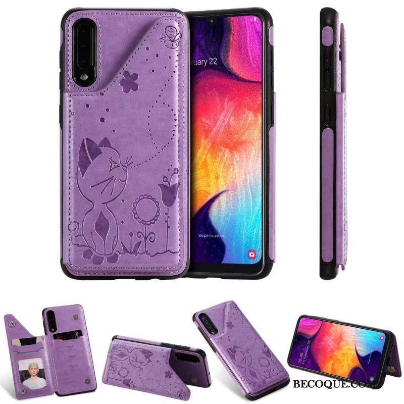 Kuori Samsung Galaxy A30s Laukut Murtumaton Kissa, Kotelo Samsung Galaxy A30s Nahka Harmaa Puhelimen Kuoret