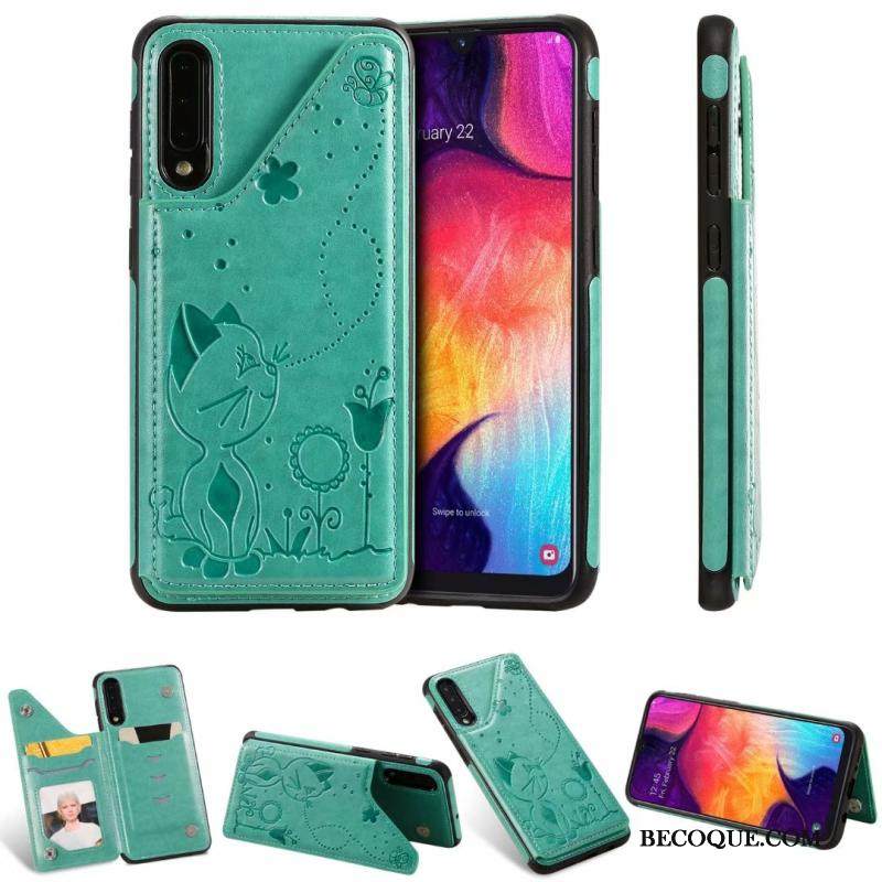 Kuori Samsung Galaxy A30s Laukut Murtumaton Kissa, Kotelo Samsung Galaxy A30s Nahka Harmaa Puhelimen Kuoret