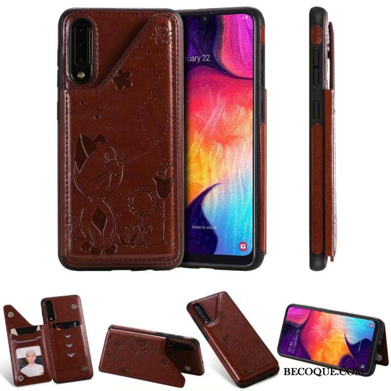 Kuori Samsung Galaxy A30s Laukut Murtumaton Kissa, Kotelo Samsung Galaxy A30s Nahka Harmaa Puhelimen Kuoret