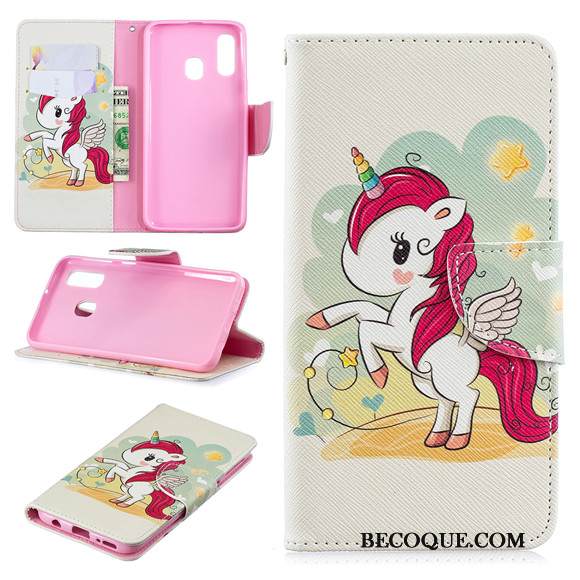 Kuori Samsung Galaxy A40 Nahka Puhelimen Kuoret Valkoinen, Kotelo Samsung Galaxy A40 Kuoret Uusi Trendi