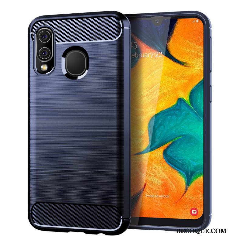 Kuori Samsung Galaxy A40 Pehmeä Neste Sininen Kuitu, Kotelo Samsung Galaxy A40 Suojaus Johdin Murtumaton