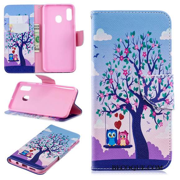 Kuori Samsung Galaxy A40 Silikoni Puhelimen Kuoret Murtumaton, Kotelo Samsung Galaxy A40 Nahka Sininen