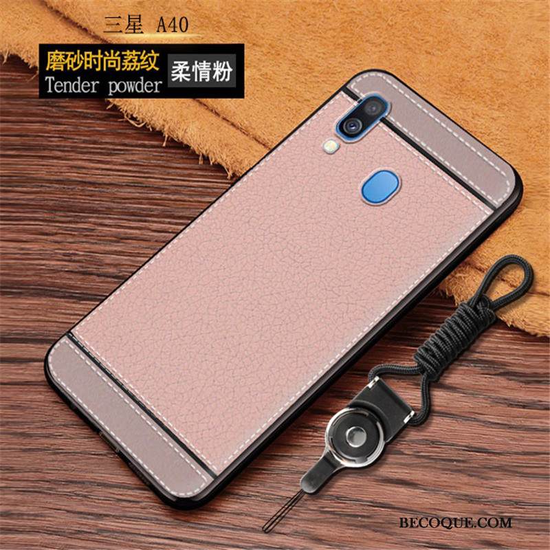 Kuori Samsung Galaxy A40 Silikoni Sininen Kukkakuvio, Kotelo Samsung Galaxy A40 Pehmeä Neste Pesty Suede Trendi