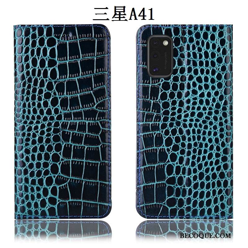 Kuori Samsung Galaxy A41 Nahka Murtumaton Puhelimen Kuoret, Kotelo Samsung Galaxy A41 Laukut Sininen