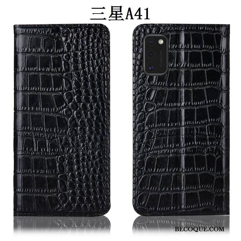 Kuori Samsung Galaxy A41 Nahka Murtumaton Puhelimen Kuoret, Kotelo Samsung Galaxy A41 Laukut Sininen