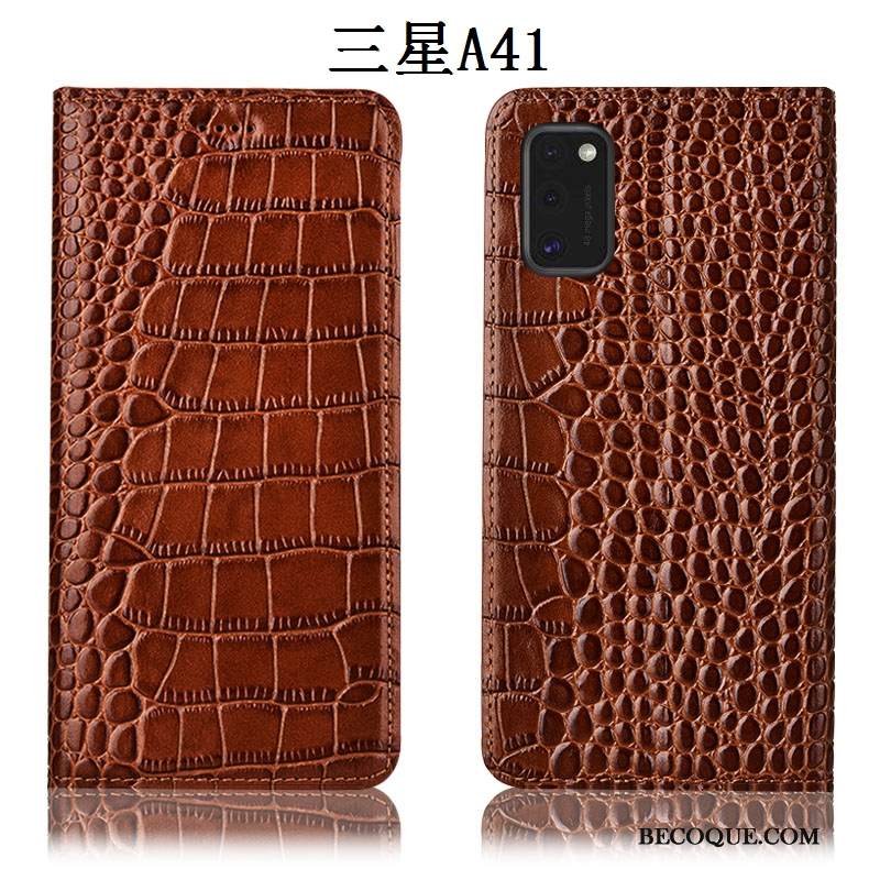 Kuori Samsung Galaxy A41 Nahka Murtumaton Puhelimen Kuoret, Kotelo Samsung Galaxy A41 Laukut Sininen