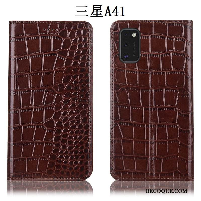 Kuori Samsung Galaxy A41 Nahka Murtumaton Puhelimen Kuoret, Kotelo Samsung Galaxy A41 Laukut Sininen