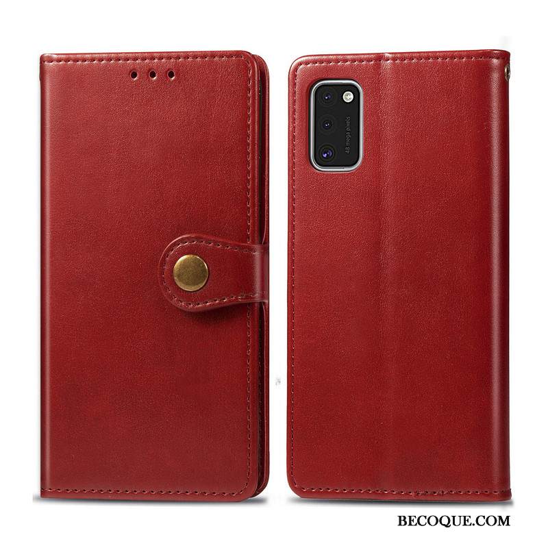 Kuori Samsung Galaxy A41 Nahka Yksinkertainen Kiinteä Väri, Kotelo Samsung Galaxy A41 Suojaus Musta Liiketoiminta