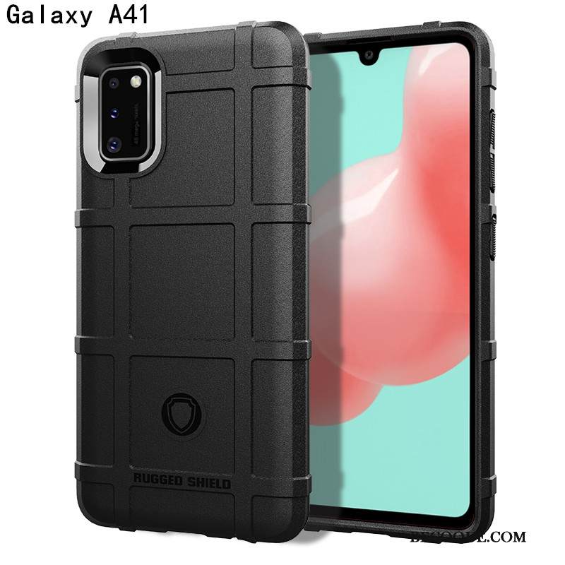 Kuori Samsung Galaxy A41 Silikoni Pesty Suede Kolme Puolustusta, Kotelo Samsung Galaxy A41 Laukut Vihreä Auto