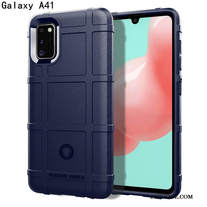 Kuori Samsung Galaxy A41 Silikoni Pesty Suede Kolme Puolustusta, Kotelo Samsung Galaxy A41 Laukut Vihreä Auto