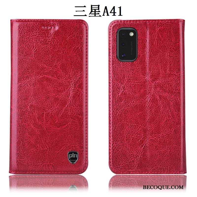 Kuori Samsung Galaxy A41 Suojaus Kukkakuvio Puhelimen Kuoret, Kotelo Samsung Galaxy A41 Nahka Punainen Murtumaton