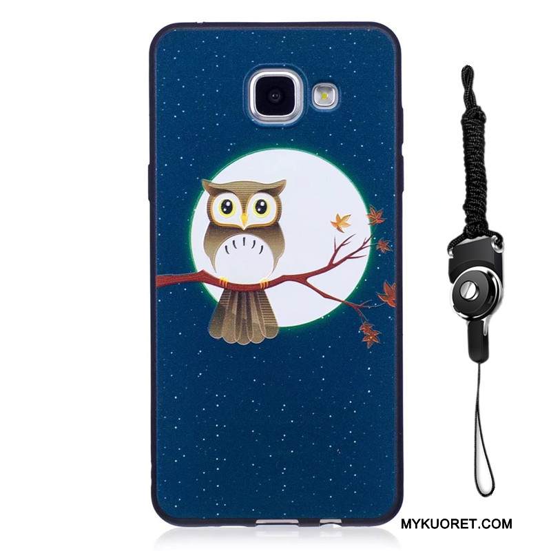 Kuori Samsung Galaxy A5 2016 Kohokuviointi Pesty Suede Sininen, Kotelo Samsung Galaxy A5 2016 Sarjakuva Trendi Puhelimen Kuoret