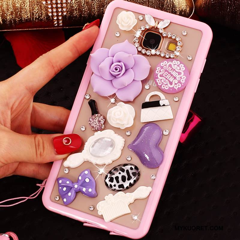 Kuori Samsung Galaxy A5 2016 Strassi Violetti Puhelimen Kuoret, Kotelo Samsung Galaxy A5 2016 Suojaus Ripustettavat Koristeet Läpinäkyvä