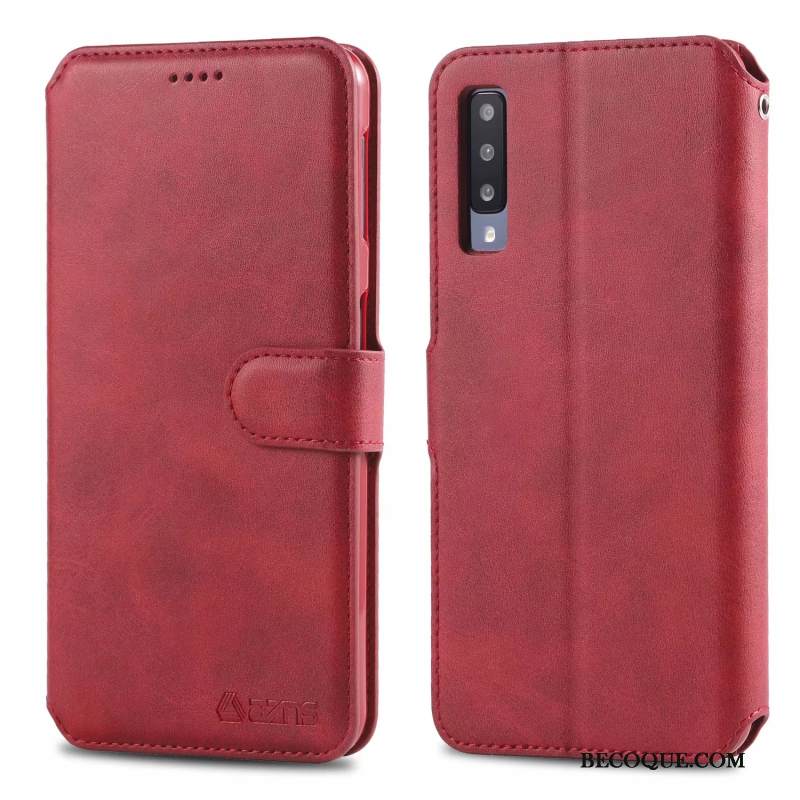 Kuori Samsung Galaxy A50 Nahka Punainen Kalvo, Kotelo Samsung Galaxy A50 Kuoret Puhelimen Kuoret Murtumaton