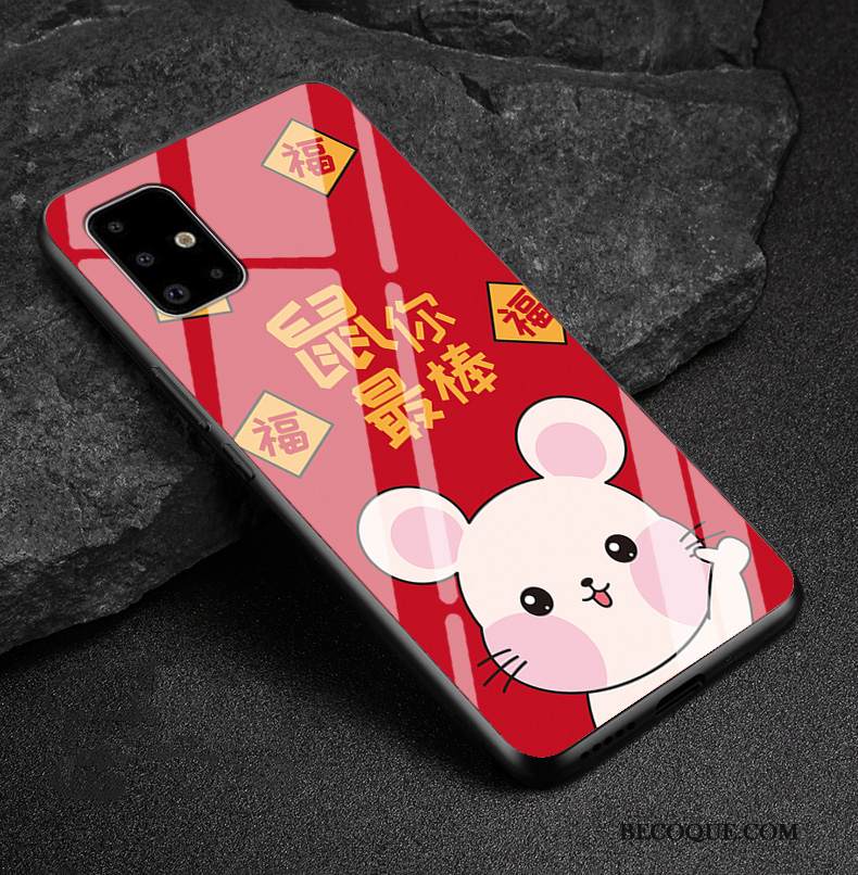 Kuori Samsung Galaxy A51 Silikoni Murtumaton Kova, Kotelo Samsung Galaxy A51 Pehmeä Neste Lasi Punainen