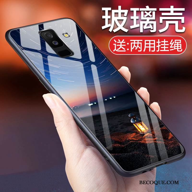 Kuori Samsung Galaxy A6+ Pehmeä Neste Puhelimen Kuoret Murtumaton, Kotelo Samsung Galaxy A6+ Silikoni Sininen Lasi