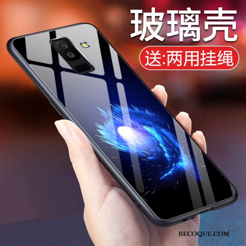 Kuori Samsung Galaxy A6+ Pehmeä Neste Puhelimen Kuoret Murtumaton, Kotelo Samsung Galaxy A6+ Silikoni Sininen Lasi