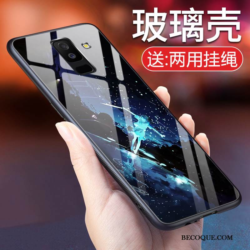 Kuori Samsung Galaxy A6+ Pehmeä Neste Puhelimen Kuoret Murtumaton, Kotelo Samsung Galaxy A6+ Silikoni Sininen Lasi