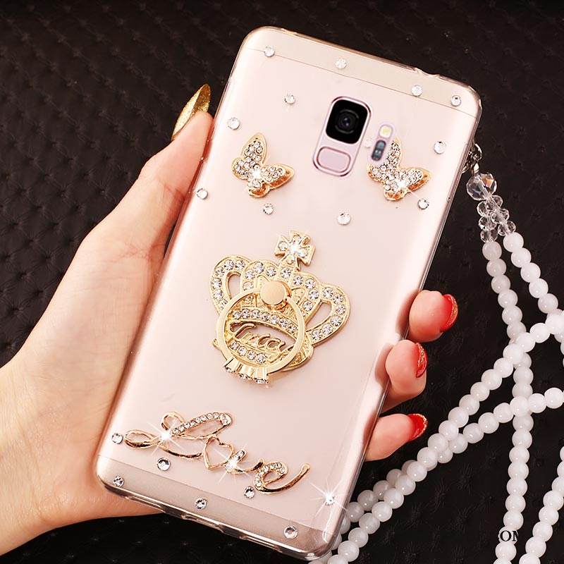 Kuori Samsung Galaxy A6 Rhinestone Inlay Puhelimen Kuoret Violetti, Kotelo Samsung Galaxy A6 Silikoni Ripustettavat Koristeet Läpinäkyvä