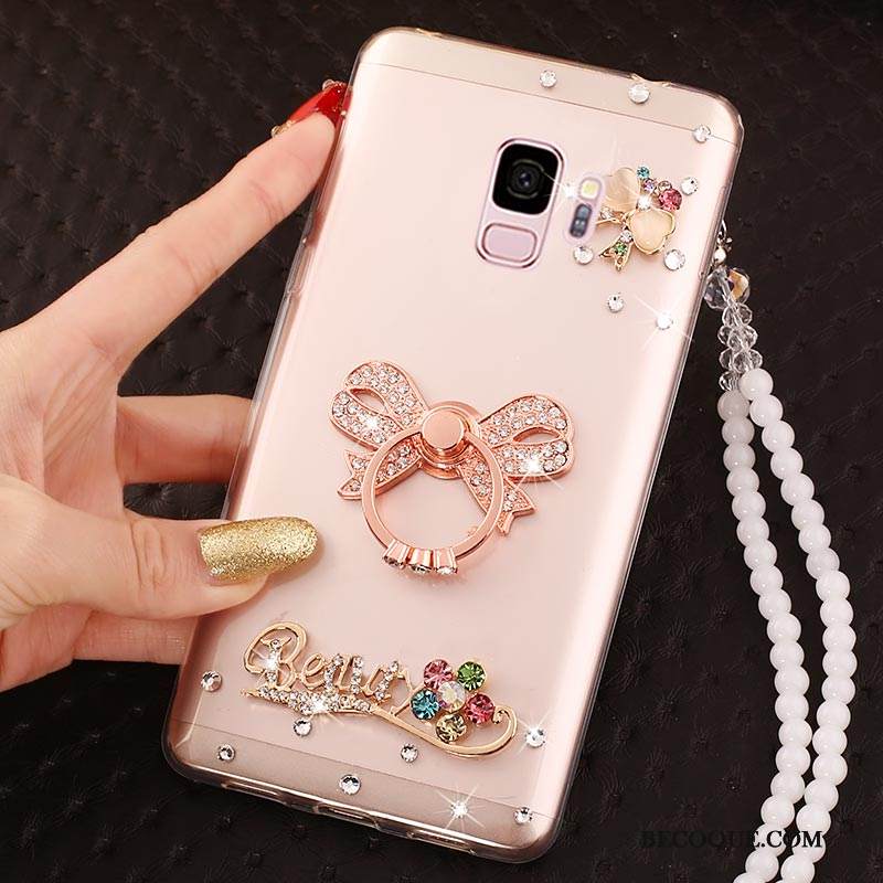 Kuori Samsung Galaxy A6 Rhinestone Inlay Puhelimen Kuoret Violetti, Kotelo Samsung Galaxy A6 Silikoni Ripustettavat Koristeet Läpinäkyvä