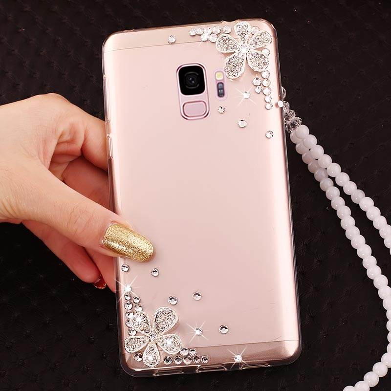 Kuori Samsung Galaxy A6 Rhinestone Inlay Puhelimen Kuoret Violetti, Kotelo Samsung Galaxy A6 Silikoni Ripustettavat Koristeet Läpinäkyvä