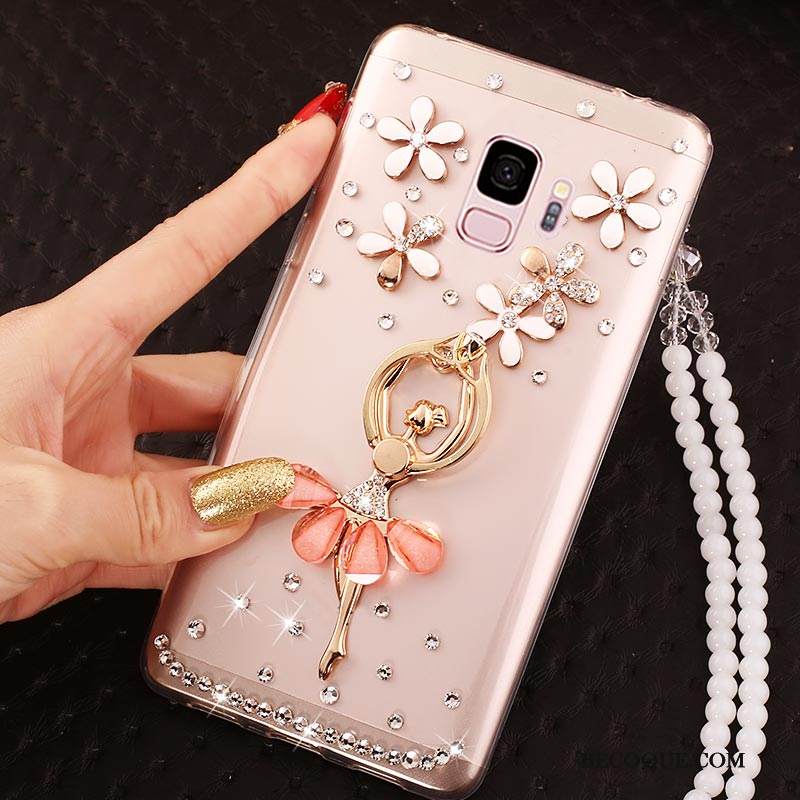 Kuori Samsung Galaxy A6 Rhinestone Inlay Puhelimen Kuoret Violetti, Kotelo Samsung Galaxy A6 Silikoni Ripustettavat Koristeet Läpinäkyvä