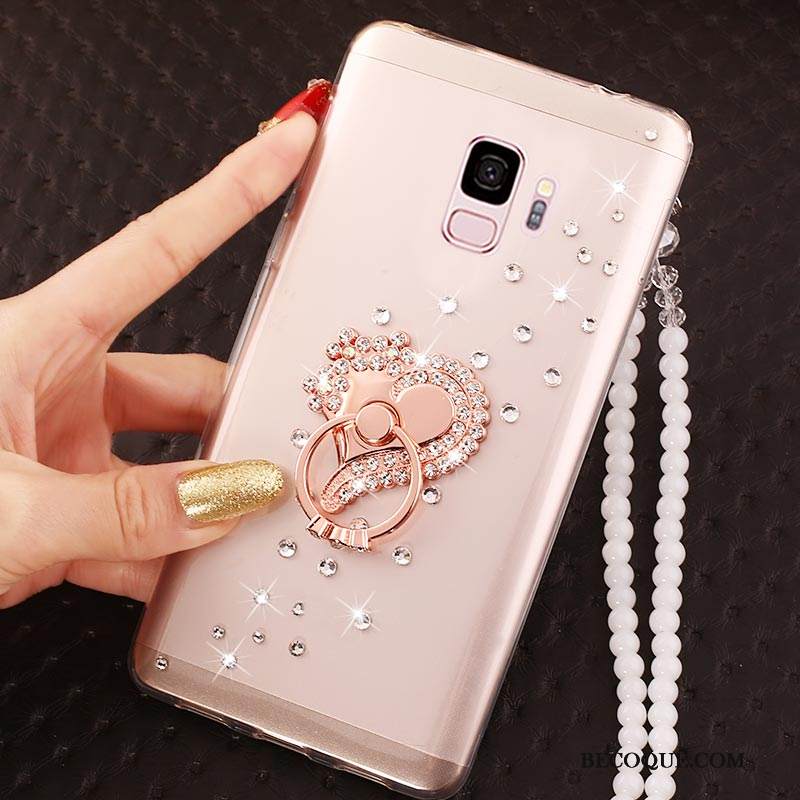 Kuori Samsung Galaxy A6 Rhinestone Inlay Puhelimen Kuoret Violetti, Kotelo Samsung Galaxy A6 Silikoni Ripustettavat Koristeet Läpinäkyvä