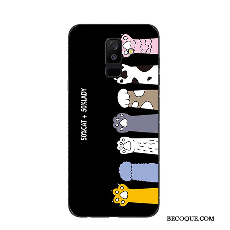 Kuori Samsung Galaxy A6+ Silikoni Ihana Kissa, Kotelo Samsung Galaxy A6+ Sarjakuva Puhelimen Kuoret Musta