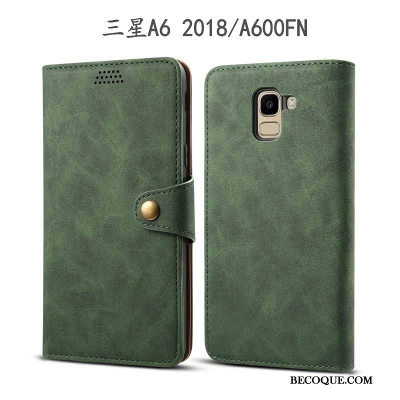 Kuori Samsung Galaxy A6 Suojaus Vihreä Puhelimen Kuoret, Kotelo Samsung Galaxy A6 Nahka Murtumaton