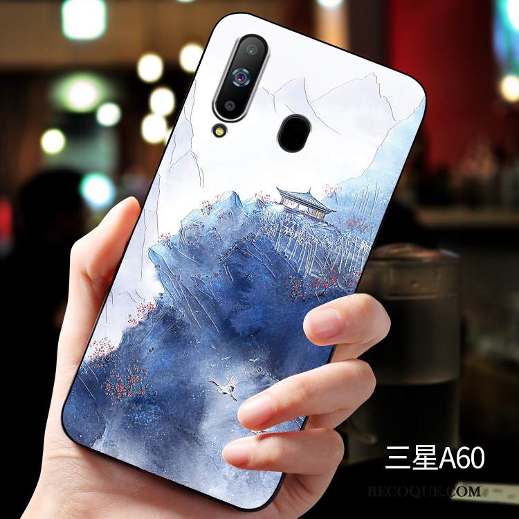 Kuori Samsung Galaxy A60 Kohokuviointi Vihreä Muokata, Kotelo Samsung Galaxy A60 Silikoni Murtumaton Pesty Suede
