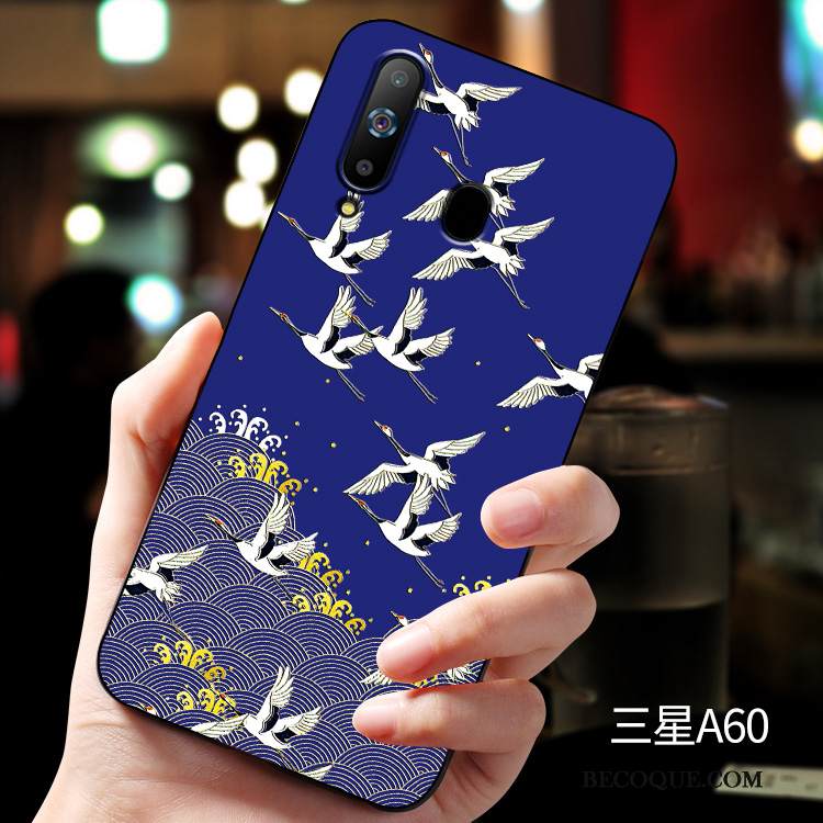 Kuori Samsung Galaxy A60 Kohokuviointi Vihreä Muokata, Kotelo Samsung Galaxy A60 Silikoni Murtumaton Pesty Suede