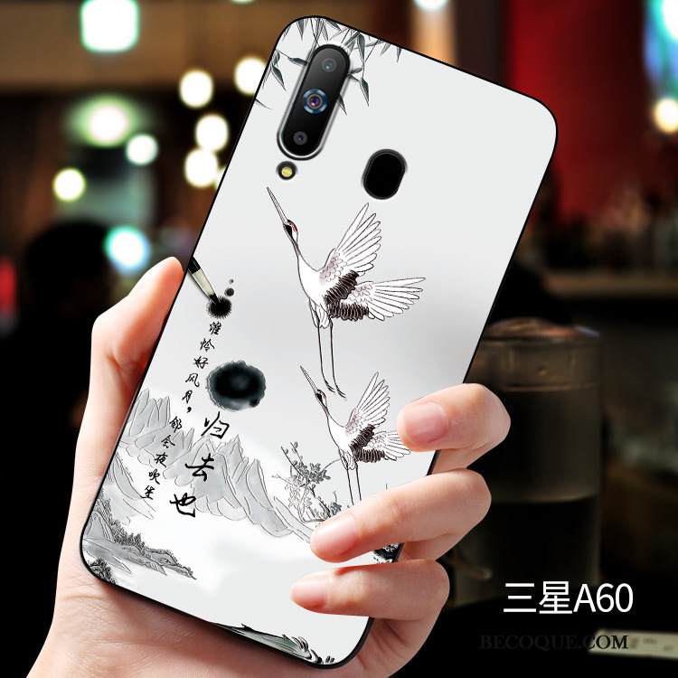 Kuori Samsung Galaxy A60 Kohokuviointi Vihreä Muokata, Kotelo Samsung Galaxy A60 Silikoni Murtumaton Pesty Suede