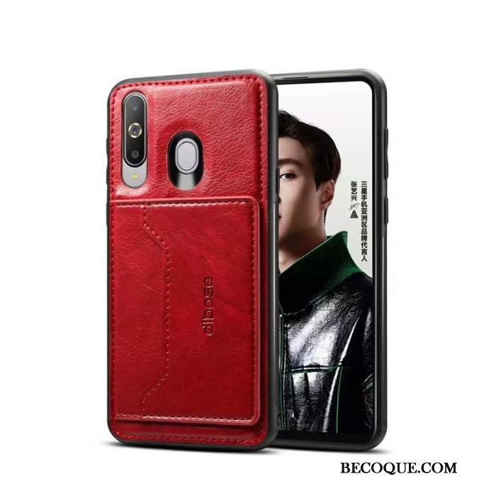 Kuori Samsung Galaxy A60 Laukut Punainen Pinnoitus, Kotelo Samsung Galaxy A60 Nahka Puhelimen Kuoret