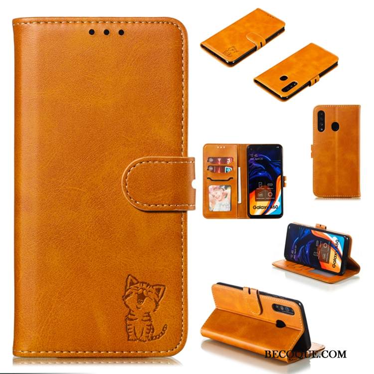 Kuori Samsung Galaxy A60 Nahka Puhelimen Kuoret Murtumaton, Kotelo Samsung Galaxy A60 Laukut Musta