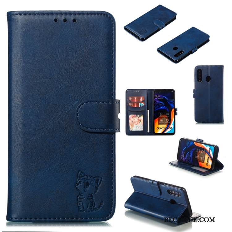 Kuori Samsung Galaxy A60 Nahka Puhelimen Kuoret Murtumaton, Kotelo Samsung Galaxy A60 Laukut Musta