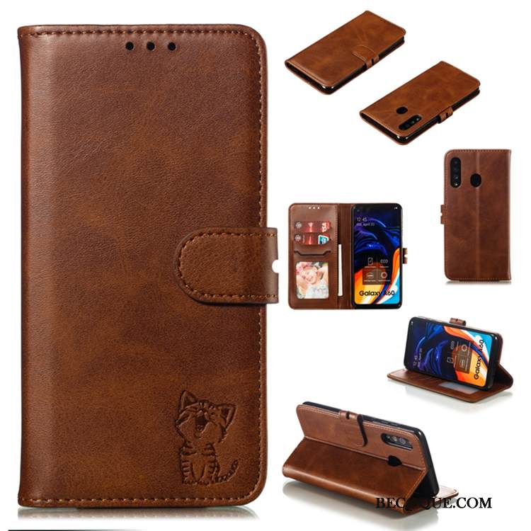 Kuori Samsung Galaxy A60 Nahka Puhelimen Kuoret Murtumaton, Kotelo Samsung Galaxy A60 Laukut Musta