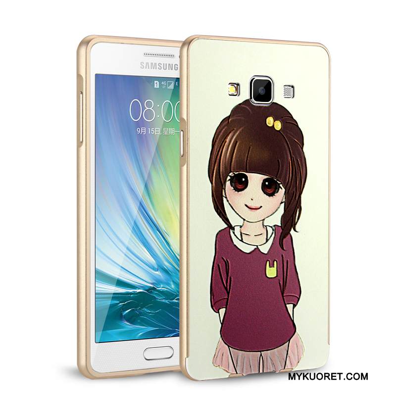 Kuori Samsung Galaxy A7 2015 Metalli Puhelimen Kuoret Kehys, Kotelo Samsung Galaxy A7 2015 Suojaus Vihreä