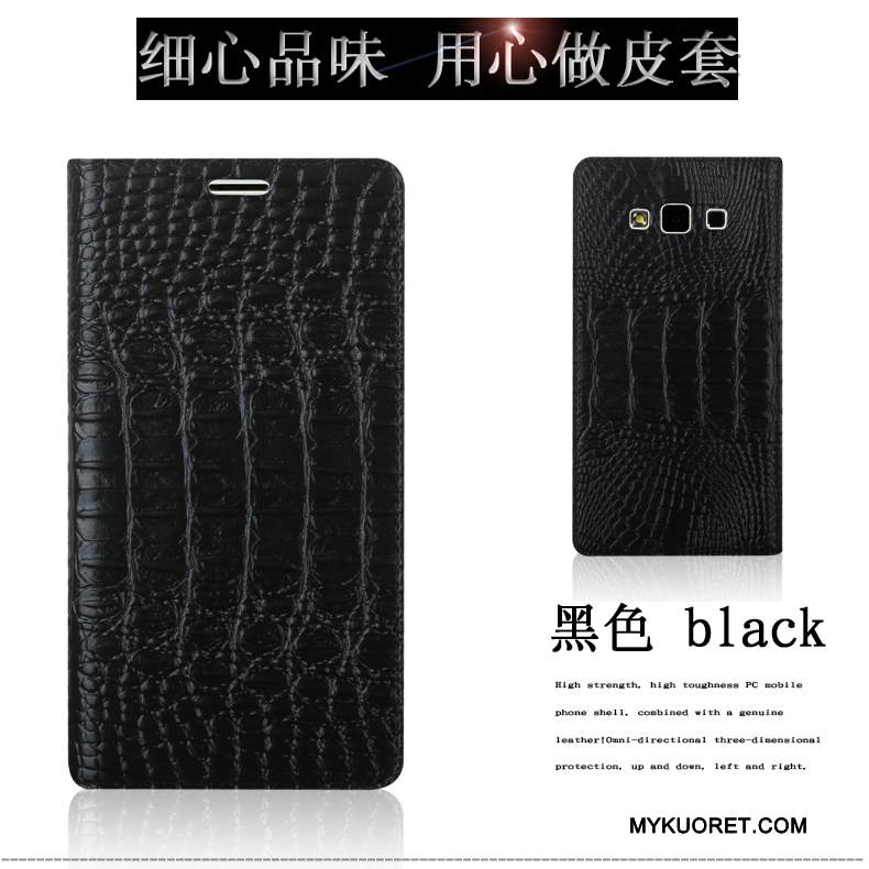 Kuori Samsung Galaxy A7 2015 Nahka Sininen Kukkakuvio, Kotelo Samsung Galaxy A7 2015 Suojaus Krokotiili Puhelimen Kuoret