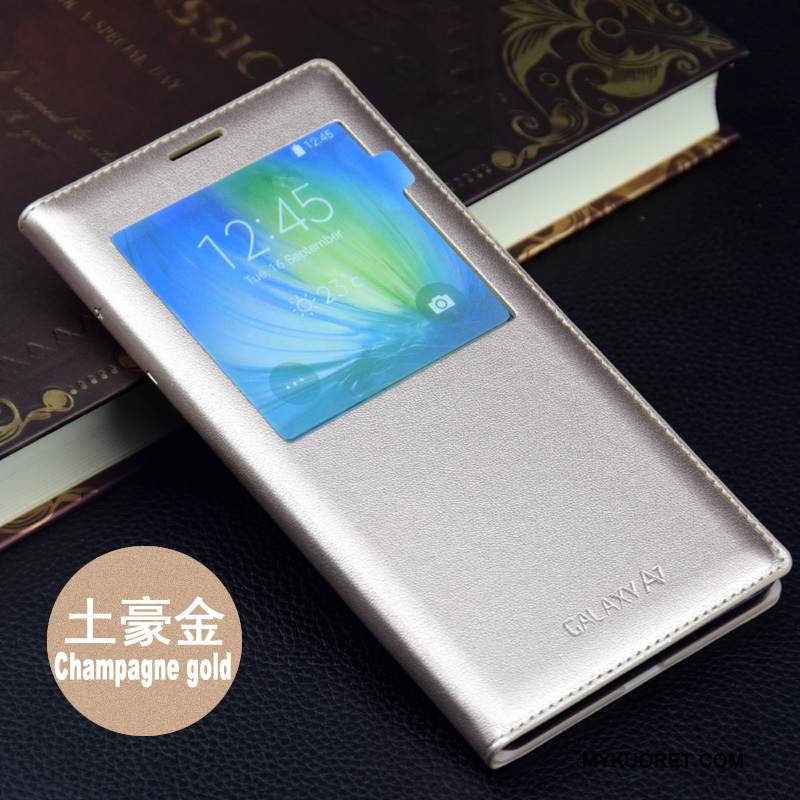 Kuori Samsung Galaxy A7 2015 Suojaus Sininen, Kotelo Samsung Galaxy A7 2015 Nahka