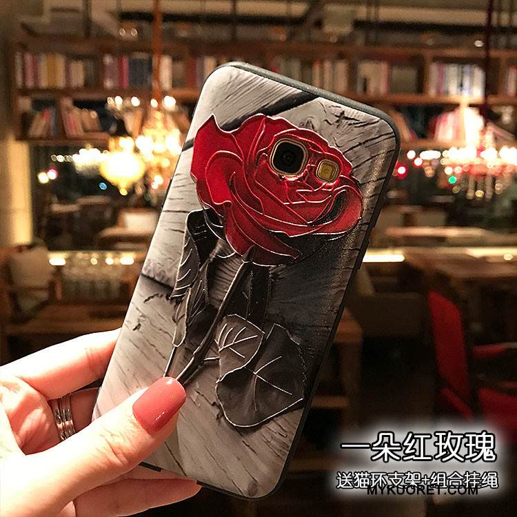 Kuori Samsung Galaxy A7 2017 Kohokuviointi Musta Pesty Suede, Kotelo Samsung Galaxy A7 2017 Pehmeä Neste Keltainen Puhelimen Kuoret