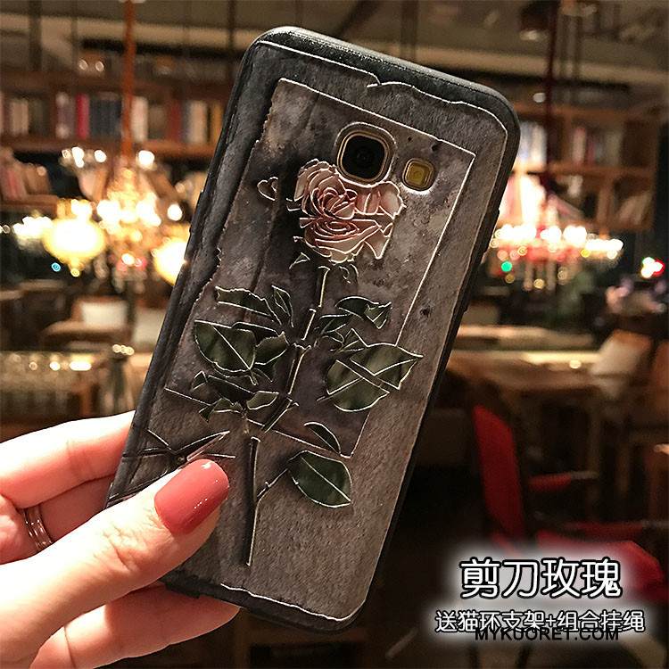 Kuori Samsung Galaxy A7 2017 Kohokuviointi Musta Pesty Suede, Kotelo Samsung Galaxy A7 2017 Pehmeä Neste Keltainen Puhelimen Kuoret