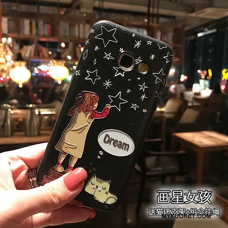 Kuori Samsung Galaxy A7 2017 Kohokuviointi Musta Pesty Suede, Kotelo Samsung Galaxy A7 2017 Pehmeä Neste Puhelimen Kuoret