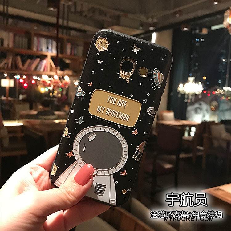 Kuori Samsung Galaxy A7 2017 Kohokuviointi Musta Pesty Suede, Kotelo Samsung Galaxy A7 2017 Pehmeä Neste Puhelimen Kuoret