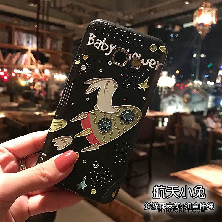 Kuori Samsung Galaxy A7 2017 Kohokuviointi Musta Pesty Suede, Kotelo Samsung Galaxy A7 2017 Pehmeä Neste Puhelimen Kuoret