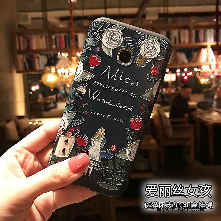 Kuori Samsung Galaxy A7 2017 Kukka- Pieni Musta, Kotelo Samsung Galaxy A7 2017 Pehmeä Neste Puhelimen Kuoret Pesty Suede