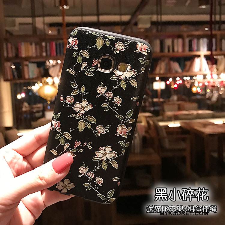 Kuori Samsung Galaxy A7 2017 Kukka- Pieni Musta, Kotelo Samsung Galaxy A7 2017 Pehmeä Neste Puhelimen Kuoret Pesty Suede