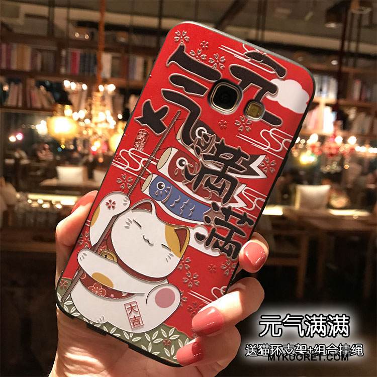 Kuori Samsung Galaxy A7 2017 Laukut Ihana Punainen, Kotelo Samsung Galaxy A7 2017 Silikoni Puhelimen Kuoret Kissa