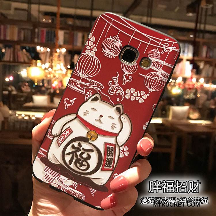 Kuori Samsung Galaxy A7 2017 Laukut Ihana Punainen, Kotelo Samsung Galaxy A7 2017 Silikoni Puhelimen Kuoret Kissa