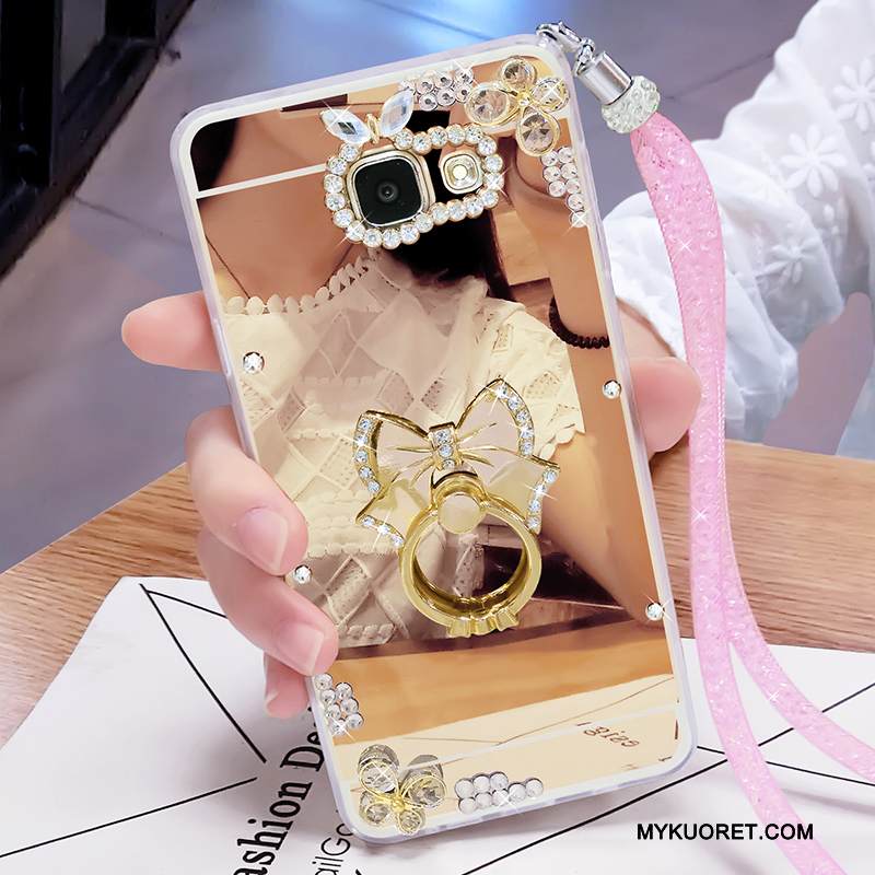 Kuori Samsung Galaxy A7 2017 Strassi Peili Kulta, Kotelo Samsung Galaxy A7 2017 Tuki Puhelimen Kuoret Ripustettavat Koristeet
